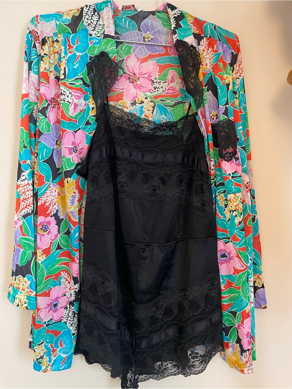 Vintage Black Lace Satin Teddy/Romper Flapper Style